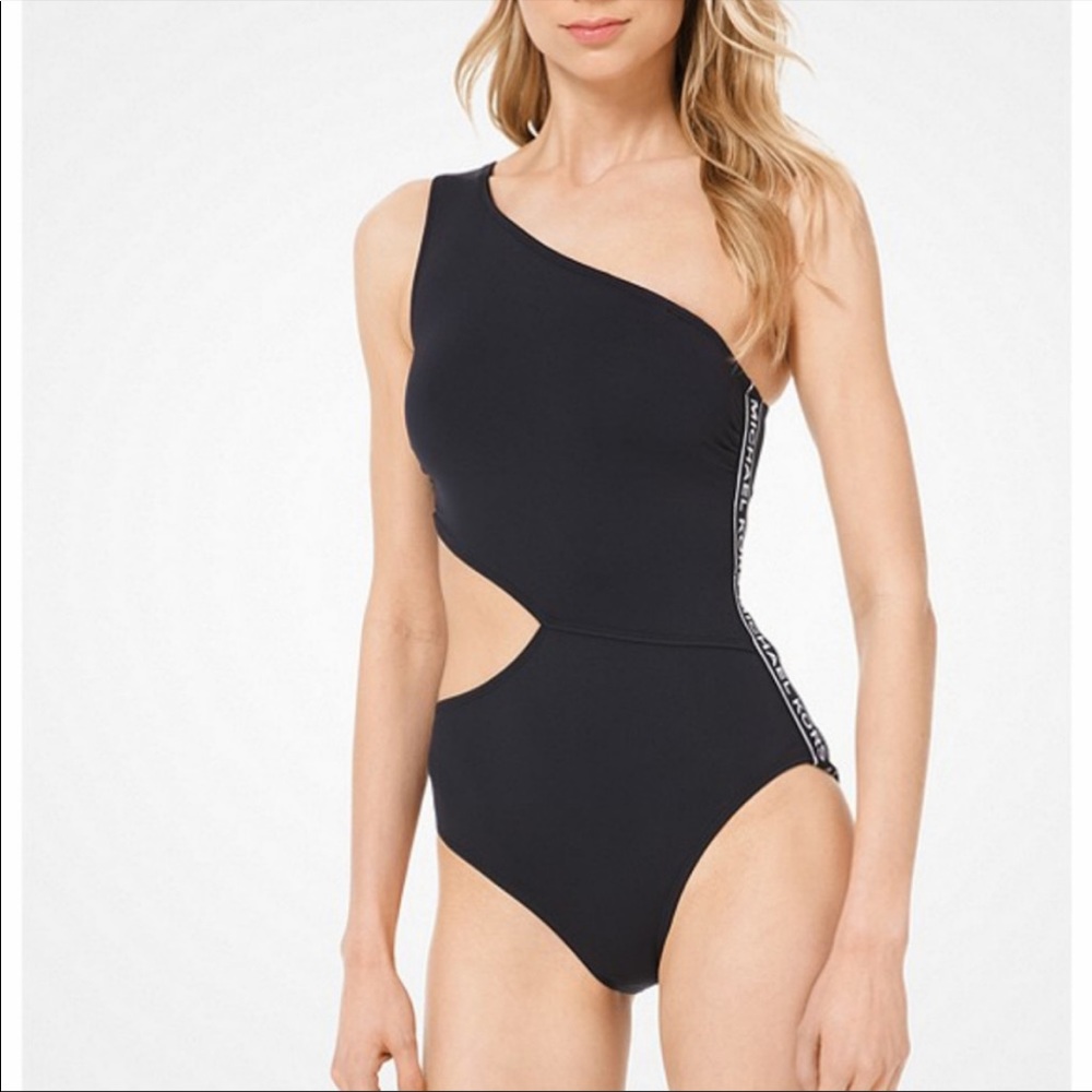 NWOT Michael Kors Logo One Shoulder Swimsuit